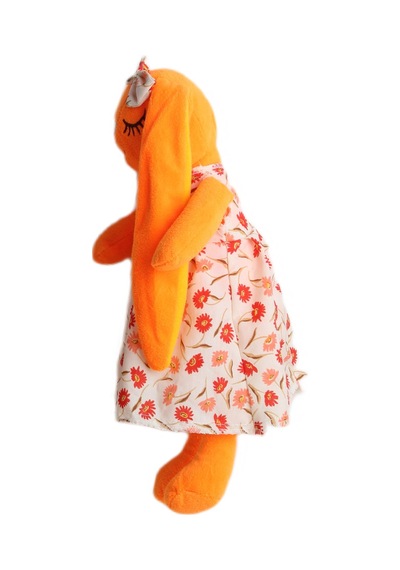 İthal Kumaş Uzun Kulaklı Renkli Kıyafetli Sevimli Tavşan Peluş Oyuncak Uyku & Oyun Arkadaşı 30 Cm. Turuncu
