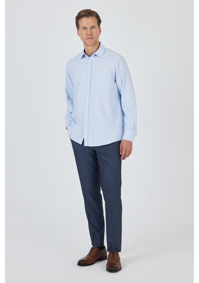 İmza Koyu Mavi Sert Yaka Kendinden Desenli Classic Pamuklu Comfort Fit Gömlek 1004250220 Koyu Mavi