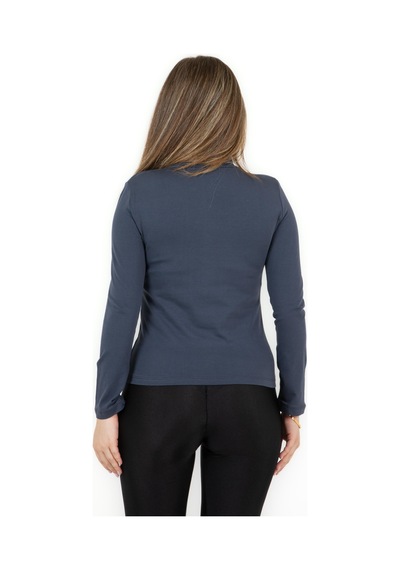 Sortie Collection Yarım Balıkçı Uzun Kol Likralı Basic Penye Bluz Füme