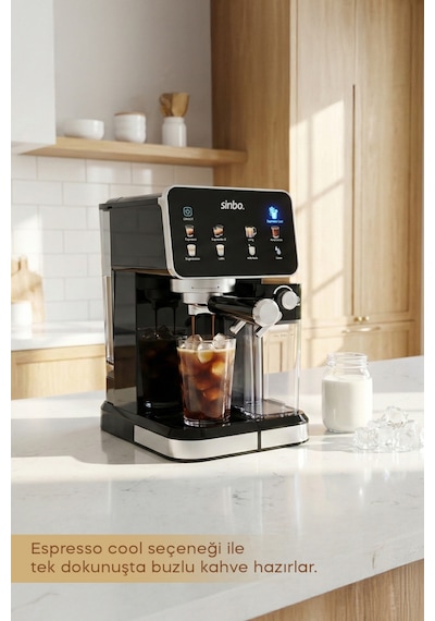 Sinbo SCM 2995 Pro 20 Bar Basınç Süt Haznesi Dokunmatik Kapsüllü & Toz Kahve Espresso Makinesi