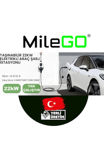 Milego 22kw 11kw Şarj İstasyonu 15 Metre Kablolu Set Taşınabilir Elektrikli Araç Şarj Cihazı Ce Sertifikalı Tip 2 16a/32a 22 Kw