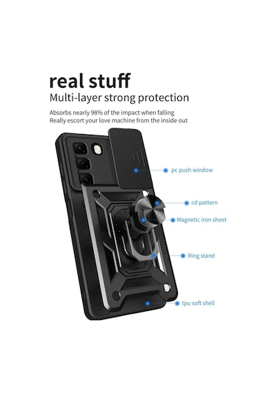 Infinix Hot 50 Pro Plus Uyumlu Tank Kılıf Yüzüklü Standlı Extra Koruma Zırhlı Kapak - Lacivert