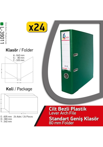 Laçin Klasör Yeşil Geniş 24 Adet 1 Koli