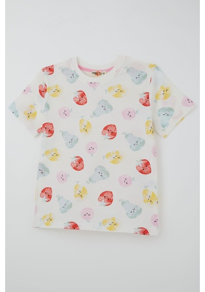 Paty Kıds Kız Çocuk Pijama Takımı Kısa Kollu Neşeli Meyveler 8-12 Yaş, Beyaz