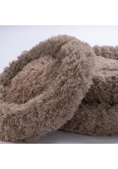 Bej Donut Köpek Yatağı Kedi Yatağı Simit Yatak Anti-stress Pet Yatağı Peluş Yatak M