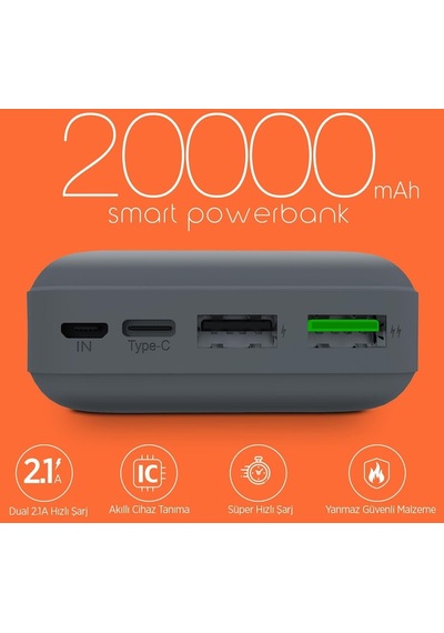Polosmart PSM72 Micro Usb + Type C Girişli 20000 mAh Powerbank