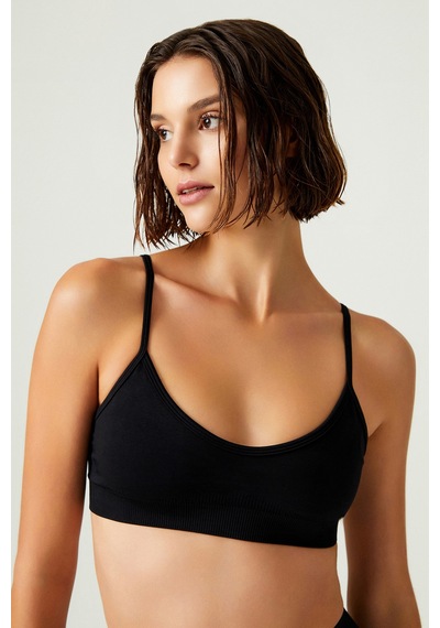 Los Ojos X Melodi Siyah Seamless Destekli Askılı Spor Sütyeni Adjust Siyah Siyah