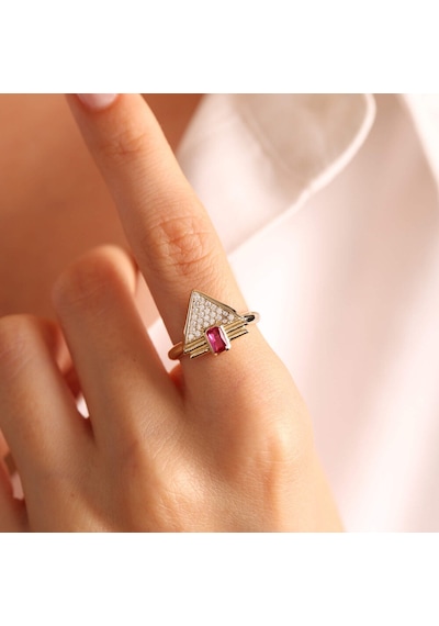 14 Ayar Altın Ruby Yüzük Özel Tasarım Triangle T11010 Renkli