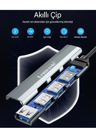 Lemorele 4'in 1'i Hub Çoklayıcı Type-c Girişli 4 Port 3.0 480mbps