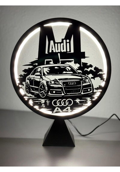 Audi A4 B7 Silüetli Halka Led Dekoratif Masa Gece Lambası Araba Tutkunlarına Hediye Adaptör Dahil Siyah