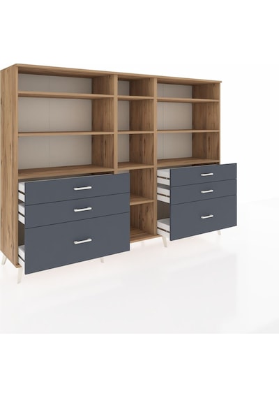 Hyperion Dolap 10 Raflı 6 Çekmeceli 220x44x163 Çam-çam/antrasit Çam-çam/antrasit