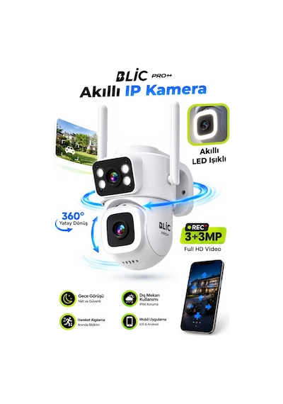 Blic Blm-112 Çift Lensli 6 Mp 3+3 Mp Wi-fi Ptz Ip Güvenlik Kamerası, Ip66 Dış Mekan, Gece Görüşü V
