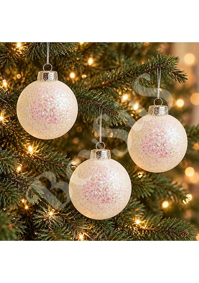 Beysüs Yılbaşı Çam Ağacı Süsü Parlak Özel İnci Simli Holiday Cici Top 8cm 3lü