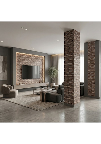 Brano 70x77 Cm Kendinden Yapışkanlı Kabartmalı, Açık Kahve Kiremit Desenli Duvar Kaplama Z162-6