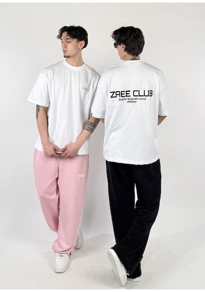Zaee Club Nakışlı Oversize Unisex T-shirt Beyaz