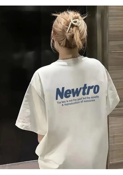 Wear Vexel Kadın Tişört Newtro Baskılı Oversize Bisiklet Yaka T-shirt - Beyaz Beyaz