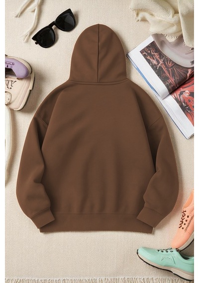Uyguntarz Unisex Eriyen Kalpler Tasarım Basklı Sweatshirt Kahverengi