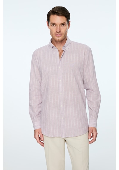 Morven Erkek Lila Keten Trend Çizgili Regular Fit Düğmeli Yaka Gömlek 26ys004008350 Lila