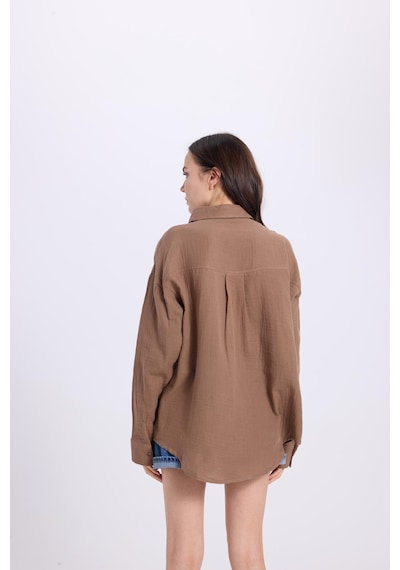 Tudors Kadın Oversize Geniş Kesim %100 Pamuk Müslin Kumaş Uzun Kollu Cepli Dokulu Kahverengi Gömlek-37799 Kahverengi Tudors Kadın Oversize Geniş Kesim %100 Pamuk Müslin Kumaş Uzun Kollu Cepli Dokulu Kahverengi Gömlek-37799 Kahverengi