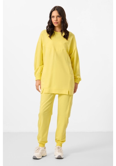 Limon O Yaka Basic Oversize Kadın Eşofman Tunik Takım - 95347 Sarı