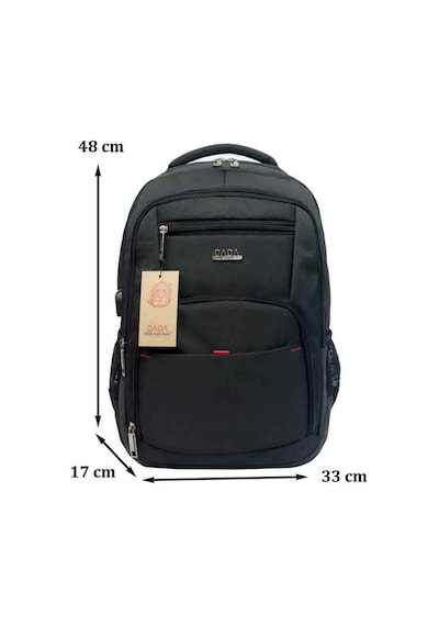 Dada 03 Laptop Bölmeli 17,3 İnç Su Geçirmez Kumaş Günlük Okul Sırt Çantası Siyah