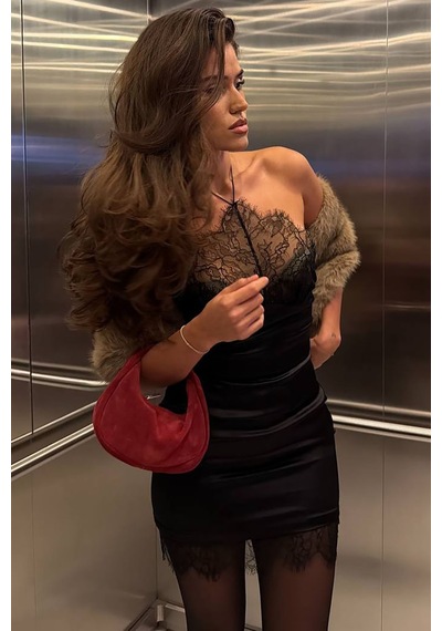 Sherida Dantel Detay Elbise - Siyah