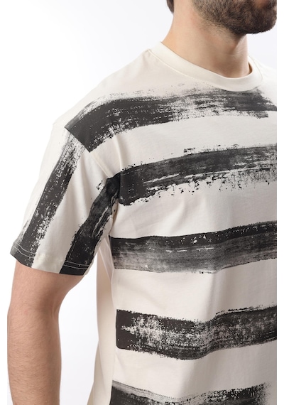 Madmext Ekru Baskılı Regular Fit Erkek T-shirt E7107 Ekru