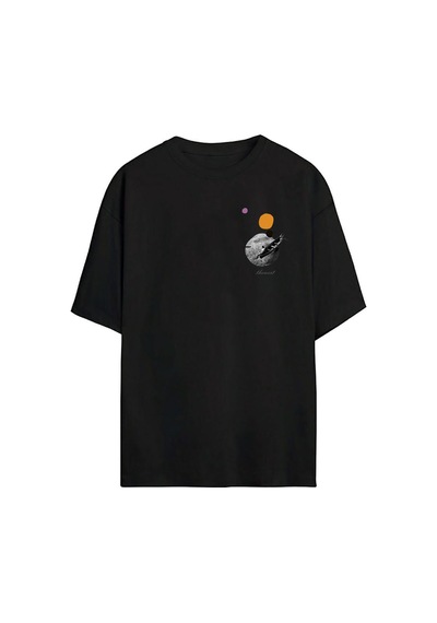 Thewert Unisex Sandal Ve Ay Baskılı Siyah Oversize Tshirt