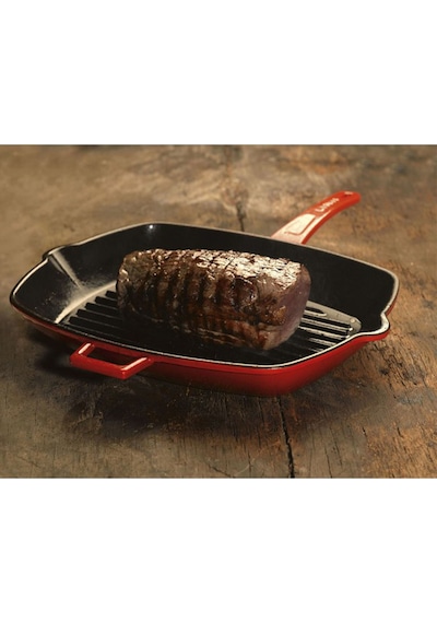 Lava Izgara Grill Tava Kırmızı 20x20 Metal Kulplu