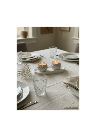 El Yapımı Kozalak Tealight Tutucu 2'li Set Oval Tepsi İle Doğa Temalı Dekoratif Ev Aksesuarı 05