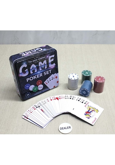 Metal Kutulu 80 Chip Ve 1 Adet İskambil Kağit Setine Sahip Poker Oyunu