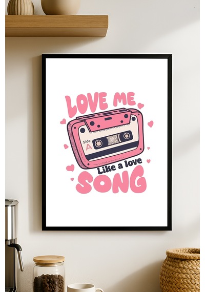 Love Me Song Next Doğal Ahşap Çerçeveli Poster, Dekoratif Radyo Duvar Tablosu