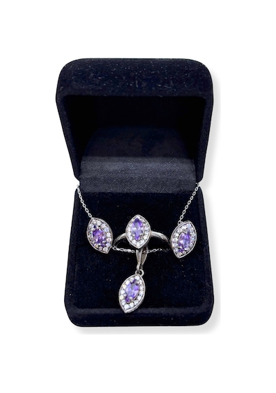 Oya Silver Ametist Işıltılı Gümüş Set&takım-gece Işıltısı Serisi
