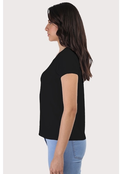 Kadın Siyah Basic V Yaka Tshirt Siyah