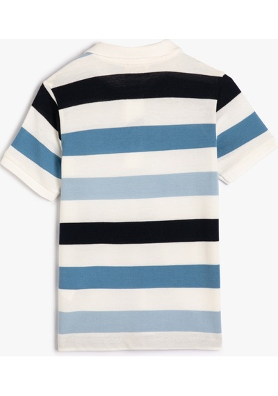 Koton Polo Tişört Kısa Kollu Düğmeli Pamuklu Mavi Çizgili 3skb10181tk 3SKB10181TK6S5 Mavi