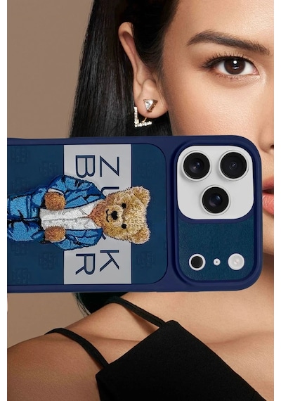 Zuckbear Apple iPhone Uyumlu  17 Pro Max Kılıf 3d Pu Deri Nakışlı Gentleman Paris Kapak Lacivert