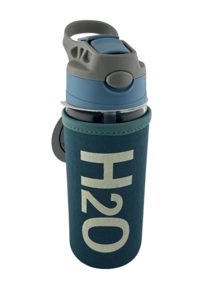 H2o Kılıflı Pipetli Cam Matara 500 Ml Mavi