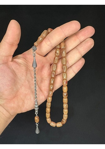 Sevgiliye Özel Hediye Sıkma Kehribar Tesbih Krem Renkli Kapsül Kesim 11mmx8mm H-1623.