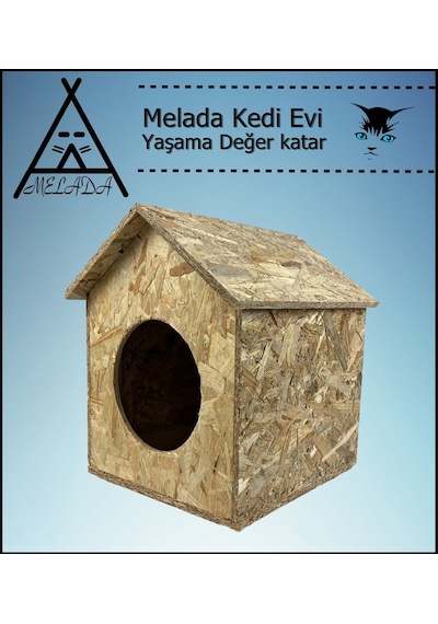 Melada Kedi Evi Dış Ortam Uygun Ahşap Kedi Evi Osb 39x32x30 Cm