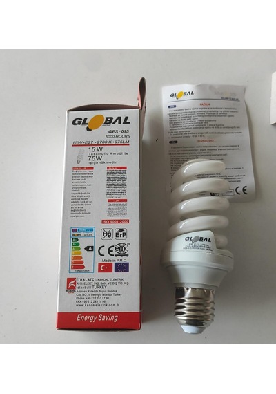 Gl0bal 15w E27 Duy 2700k Gün Işığı Spiral Tasarruflu Ampul