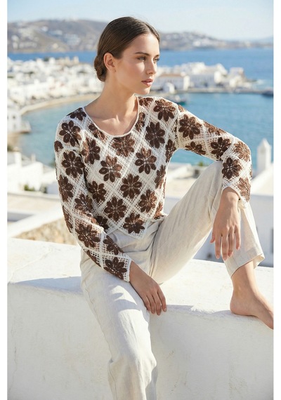 Sayzen Your Shine Çiçek Desenli Dantel Işleme Crop Sayzen Çiçek Desenli Dantel Işleme Crop Kahverengi