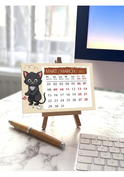 2027 Kedi Masa Takvimi 10x15 Cm Ebat - Mini Şövalesi İlebirlikte Diğer