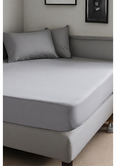 Çift Kişilik Gri Renk Lastikli Çarşaf 160x200 Cm Yataklar İçin Antrasit