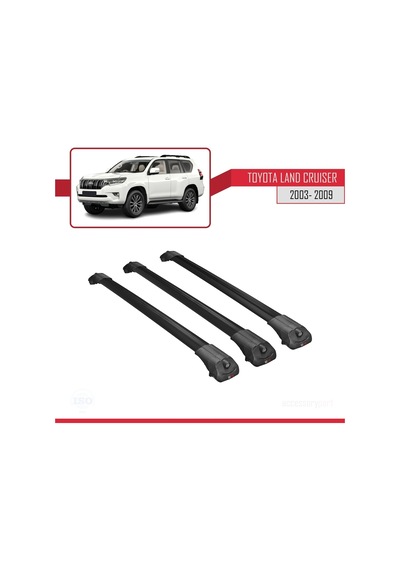 Toyota Land Cruiser 2003-2009 Arası İle Uyumlu Ace-1 Ara Atkı Tavan Barı Siyah 3 Adet Bar
