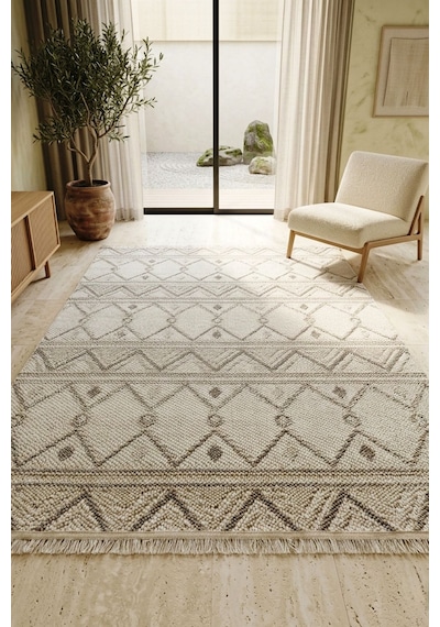 Leiva Home Monaco 0038 Krem Gri Bohem Sisal Bukle Yumuşak Özel Kesim Salon Koridor Mutfak Yolluk Saçaklı Halı 0160a-krem/gri
