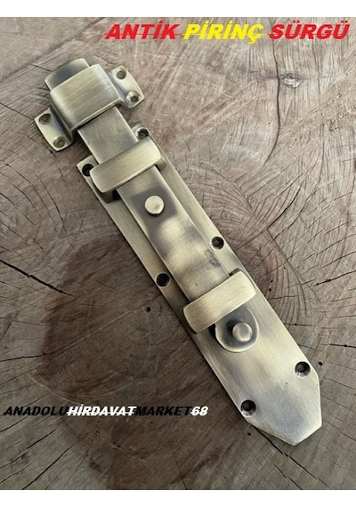 El Yapimi Antik Pirinç Sari Sürgü Ahşap Kapi Sürgüsü 22Cm