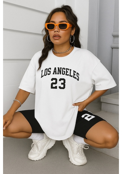 Los Angeles Baskılı Oversize Unisex Tişört BEYAZ
