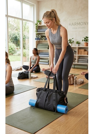 Ful - Yoga - Pilates Siyah Gündelik Laptop Omuz Tote Mat Çantası