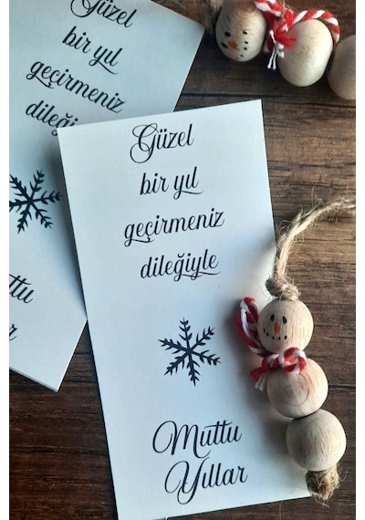 30 Adet Ahşap Kardan Adam Yılbaşı Temalı Kartlı - Yılbaşı Hediye