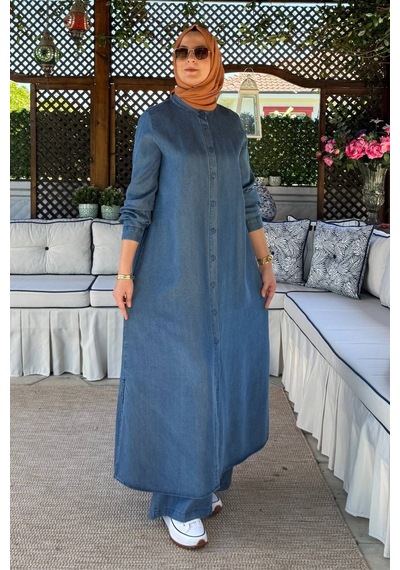 Rabia Şamlı Kot Tencel Pantolonlu Takım Normal